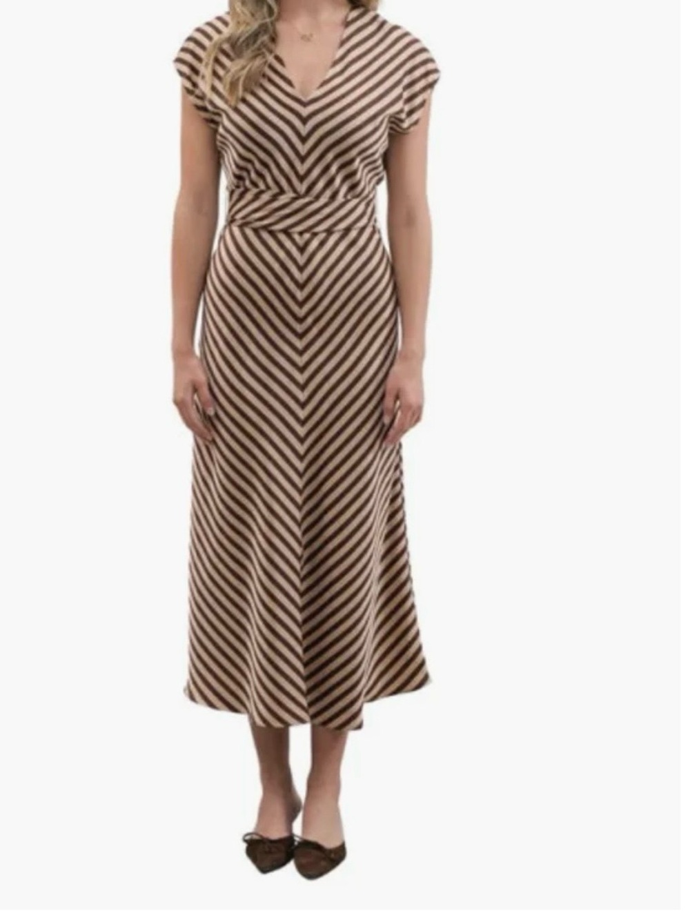 Zoe and Claire Stripe Belted Dress in Brown Multi Women’s Size Medium